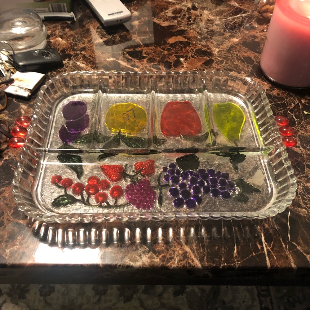 Vintage Indiana Glass 5 Part Relish Tray Fruit Design - Mid Century Modern